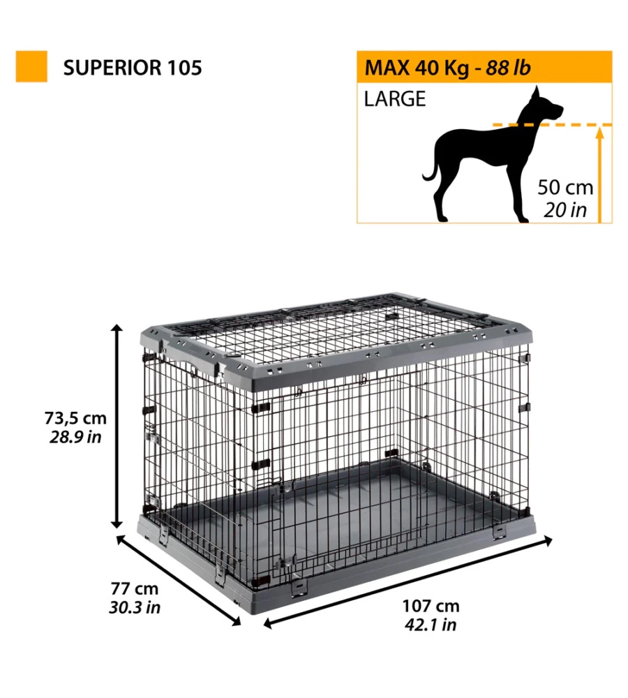 Gabbia box  per cani pieghevole 'superior 105', 107x77x73,5 cm - ferplast