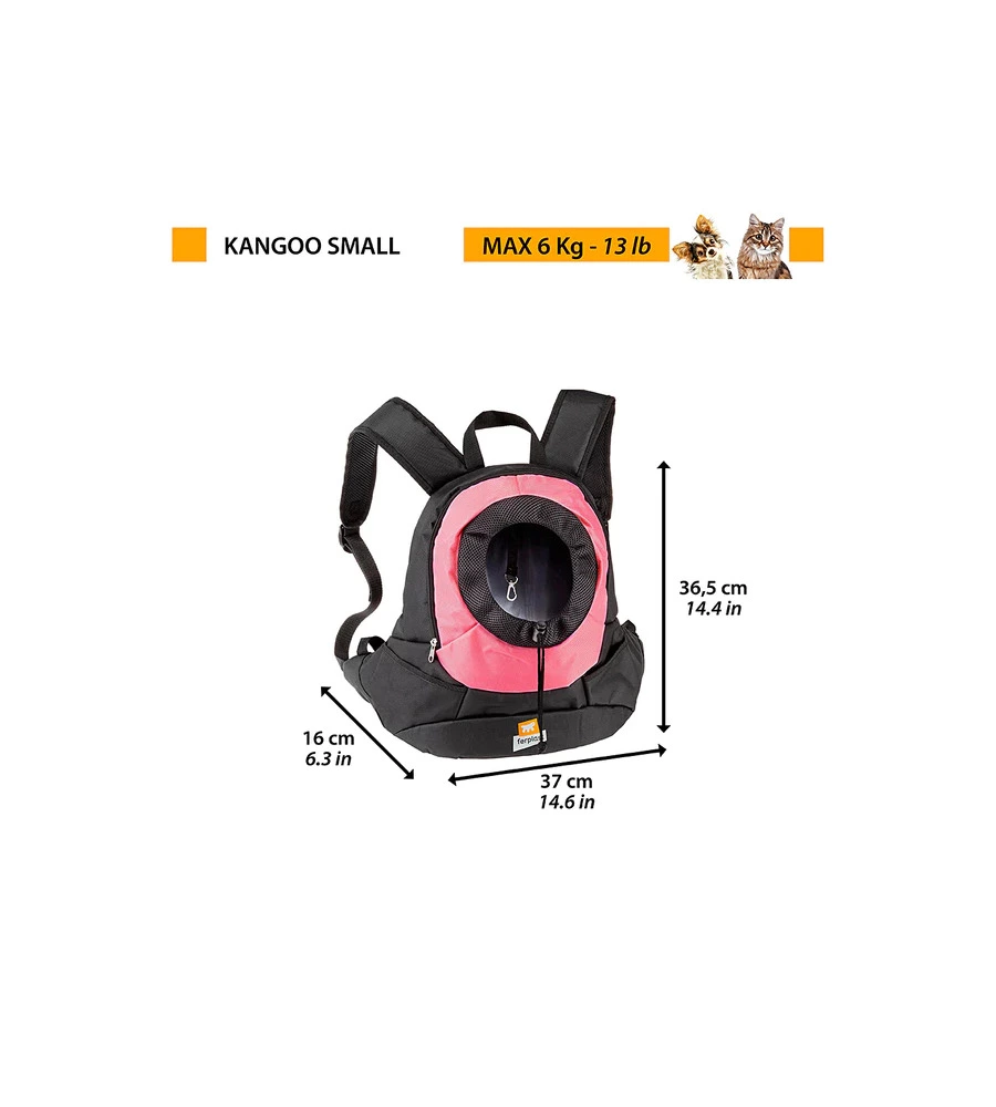 Zainetto per cani 'kangoo' rosa, 37x16x36,5 cm - ferplast