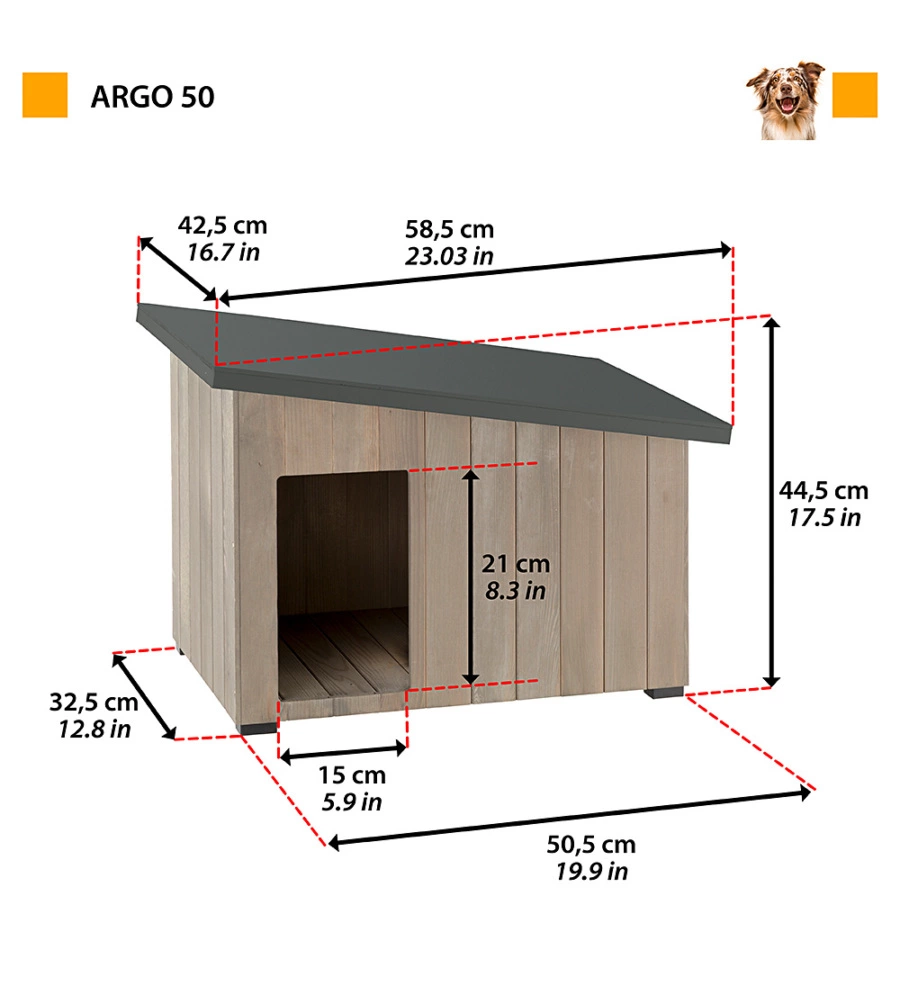 Cuccia da esterno 'argo 50' in legno di pino, 58,5x42,5x44,5 cm - ferplast