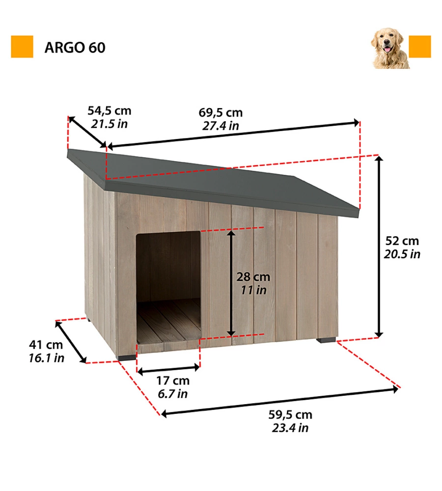 Cuccia da esterno 'argo 60' in legno di pino, 69,5x54,5x52 cm - ferplast