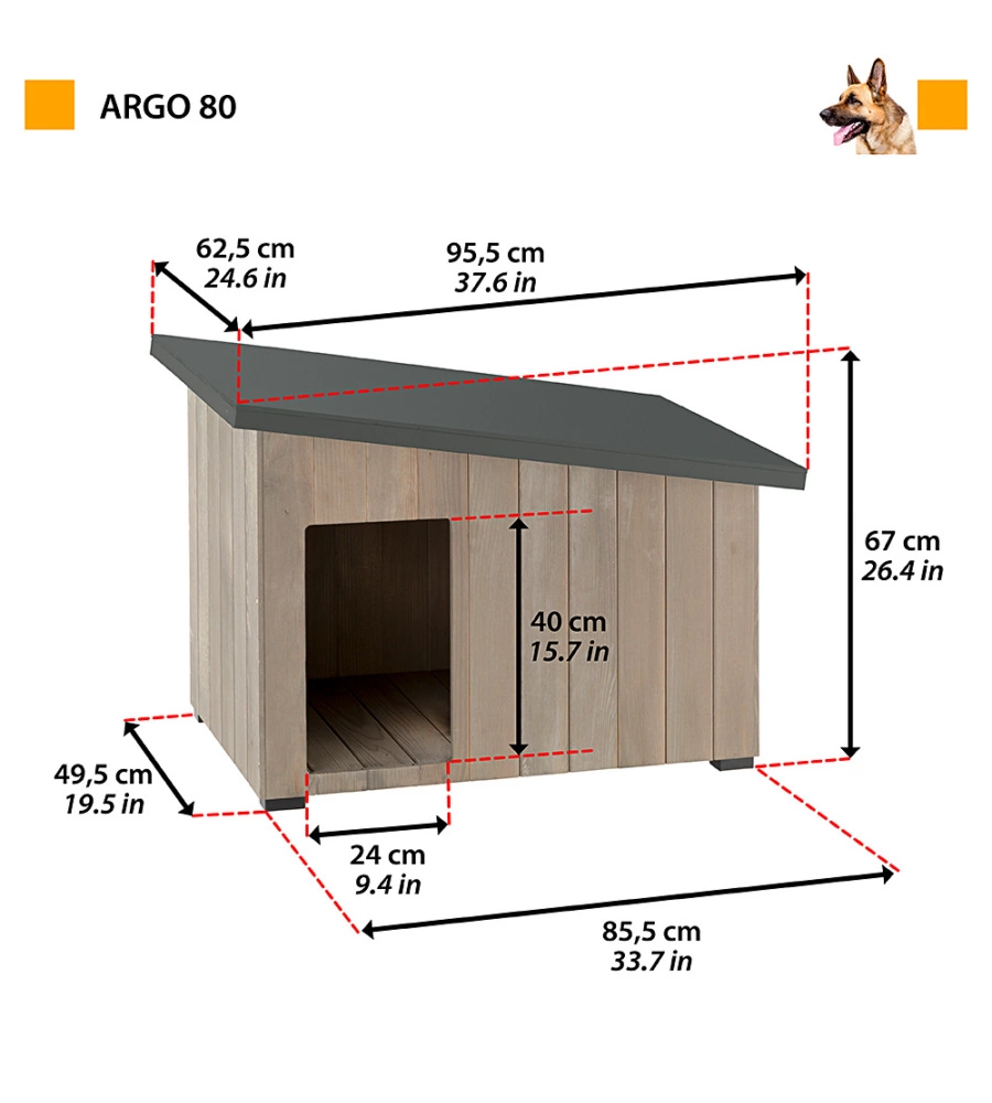 Cuccia da esterno 'argo 80' in legno di pino, 95,5x62,5x67 cm - ferplast