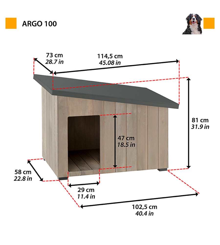 Cuccia da esterno 'argo 100' in legno di pino, 114,5x73x81 cm - ferplast