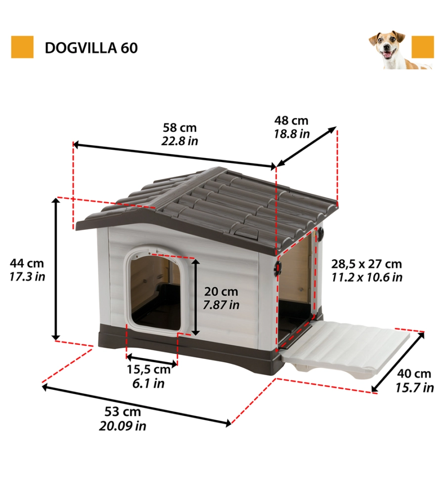 Cuccia per cani da esterno 'dogvilla 60', 58x48x44 cm - ferplast