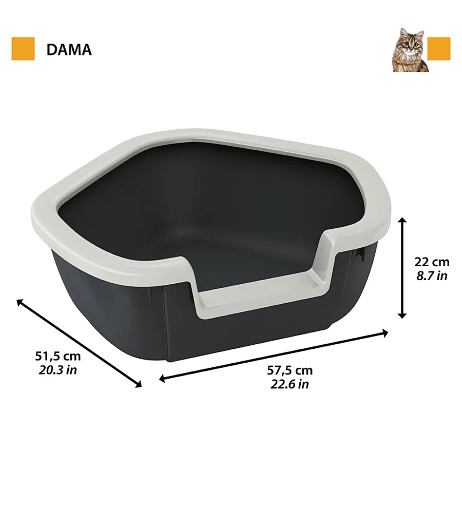 Lettiera toilette gatto angolare aperta ferplast 'dama' nero 57,5x51,5x22 cm