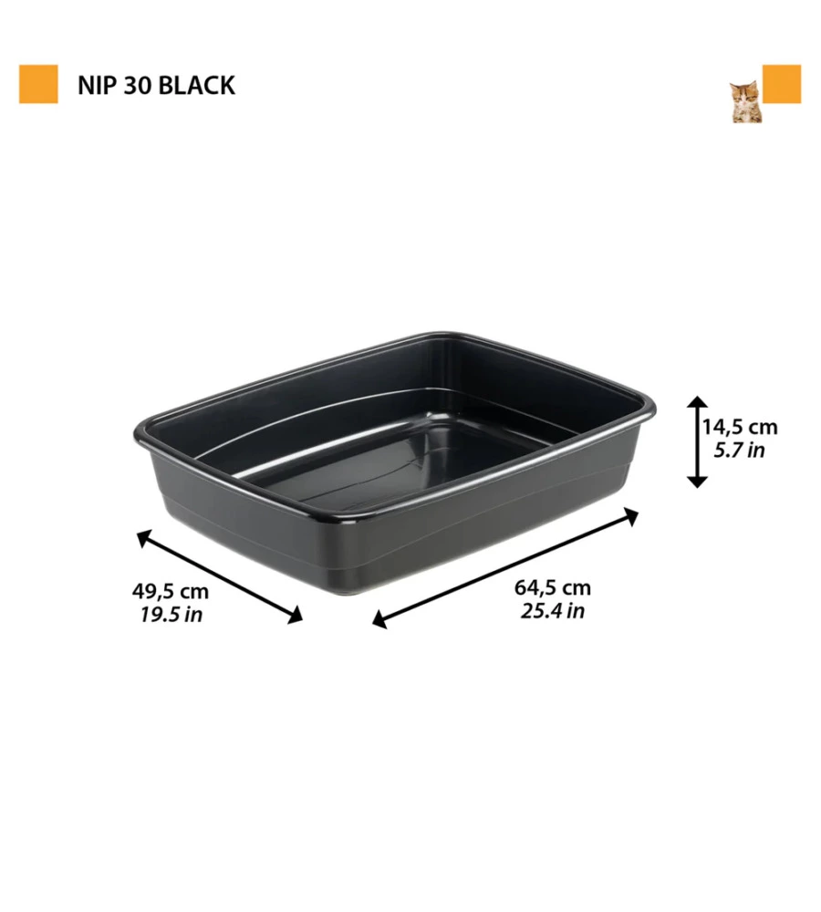 Lettiera toilette gatto aperta ferplast 'nip 30' nero 49,5x64,5x14,5 cm