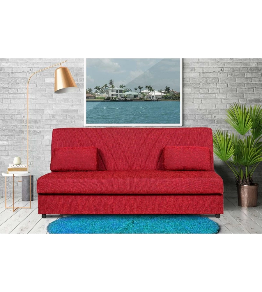 Divano letto "fiji" 3 posti in tessuto rosso con cassettone contenitore, 183x81x89 cm