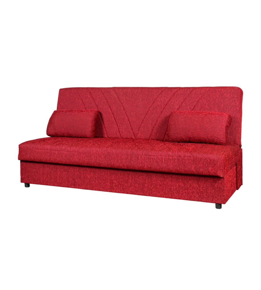 Divano letto "fiji" 3 posti in tessuto rosso con cassettone contenitore, 183x81x89 cm