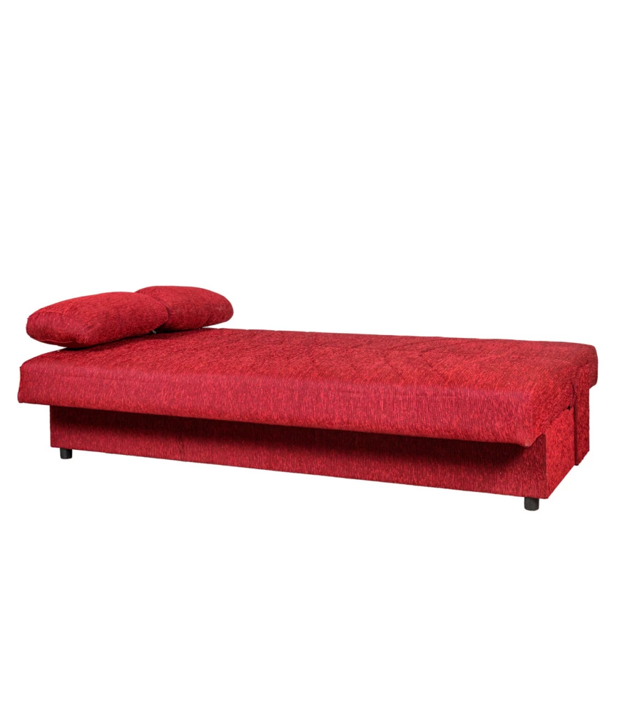 Divano letto "fiji" 3 posti in tessuto rosso con cassettone contenitore, 183x81x89 cm