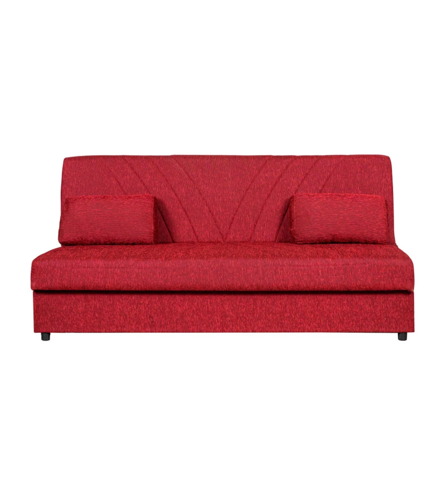 Divano letto "fiji" 3 posti in tessuto rosso con cassettone contenitore, 183x81x89 cm