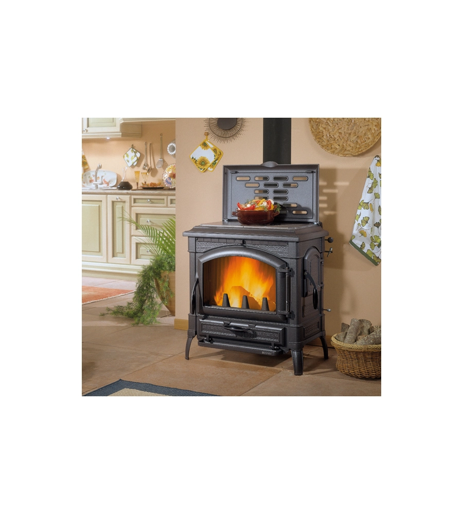 Stufa a legna la nordica + extraflame "isotta evo" piastra con cerchi nero 11,9 kw