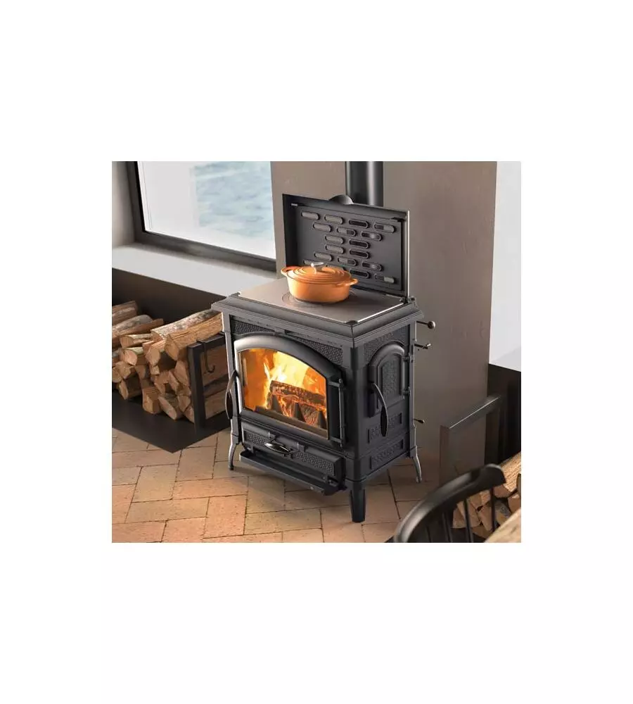 Stufa a legna la nordica + extraflame "isotta evo" piastra con cerchi nero 11,9 kw