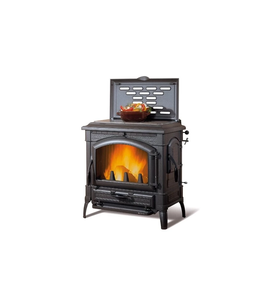 Stufa a legna la nordica + extraflame "isotta evo" piastra con cerchi nero 11,9 kw