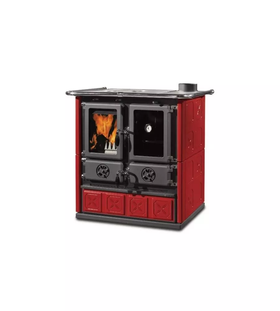 Cucina a legna la nordica + extraflame "rosetta maiolica" bordeaux 7,2 kw