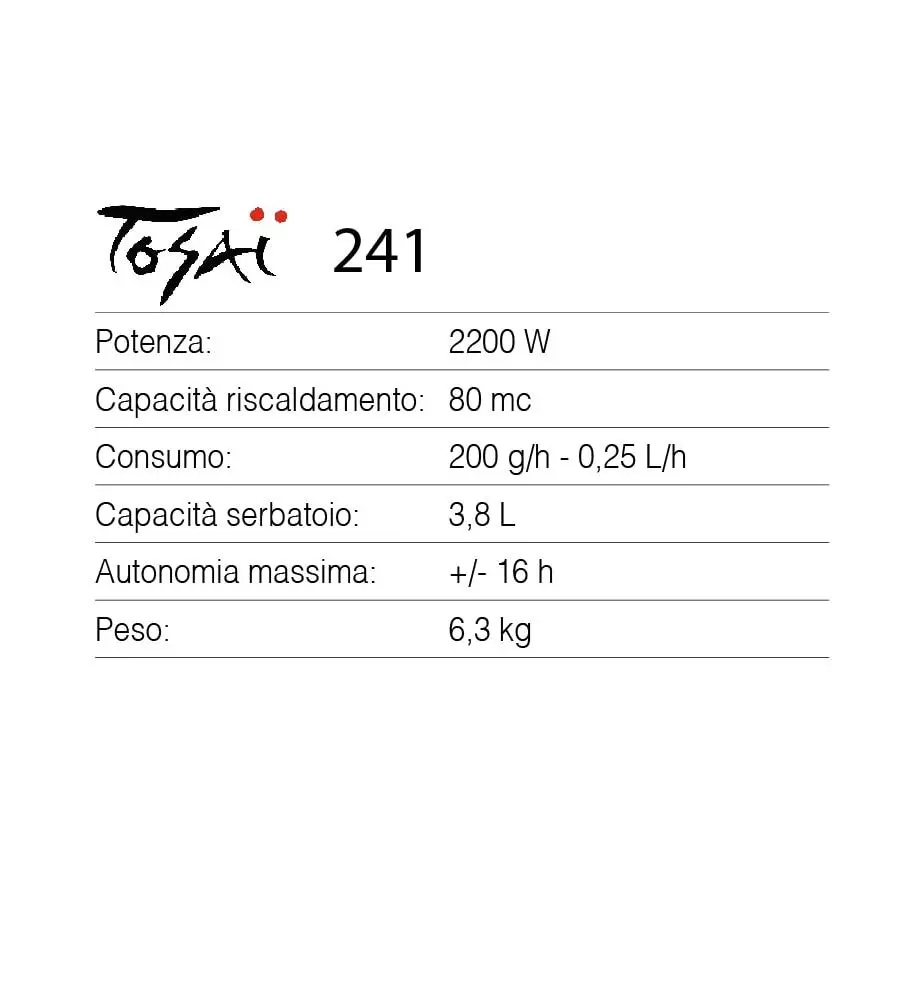 Stufa a combustibile liquido tosai modello 241