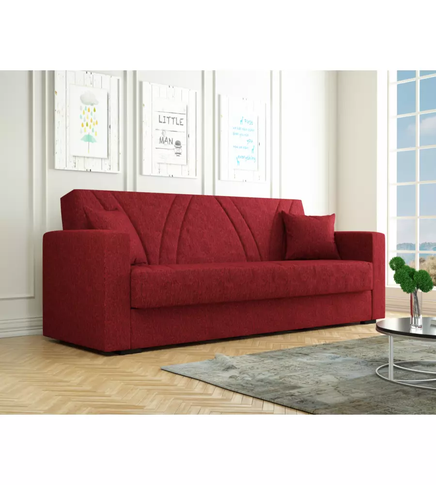 Divano letto "ibiza" 3 posti tessuto rosso, 214x89x81 cm