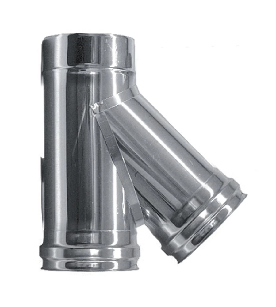 Tubo raccordo a tee 135° parete doppia inox, dn 80/130