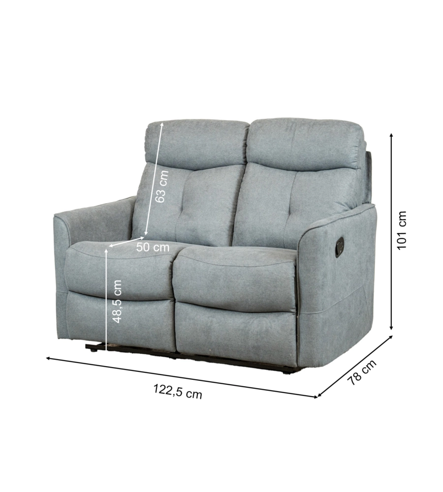 Divano 'mia' 2 posti con recliner manuale grigio antracite, 127x90x101 cm