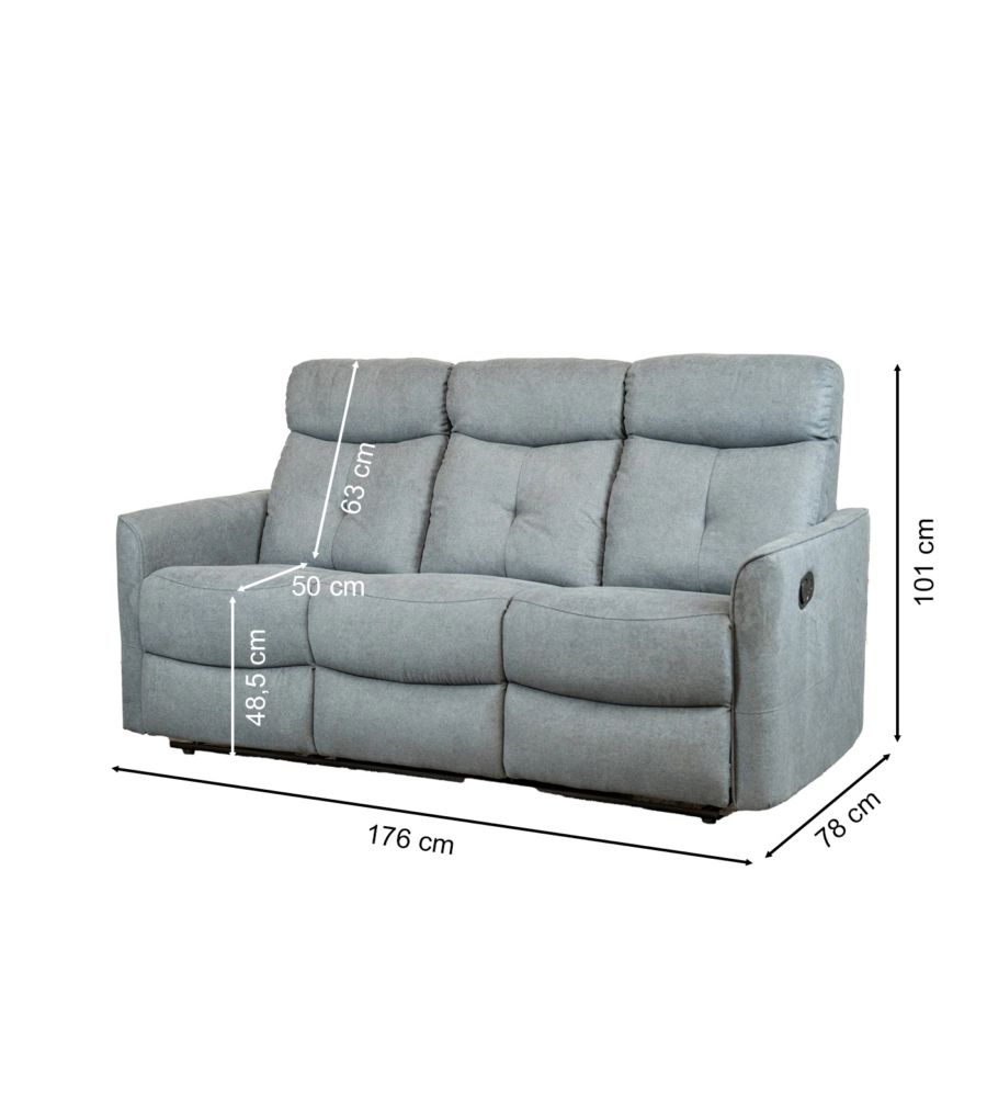 Divano 'mia' 3 posti con recliner manuale grigio antracite, 179x90x101 cm