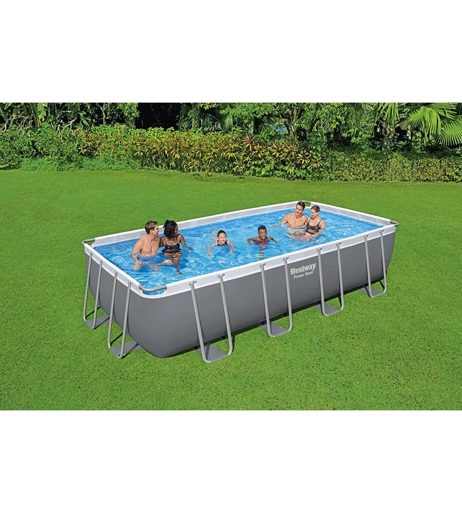 Piscina fuori terra rettangolare bestway "power steel frame" 549x274x122 cm con di pompa, scaletta, copertura e chemconnect - cod. 56466-new