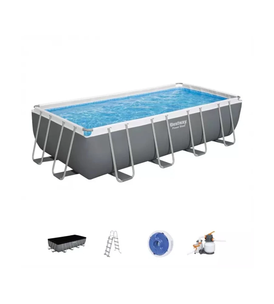 Piscina fuori terra rettangolare bestway "power steel frame" 549x274x122 cm con di pompa, scaletta, copertura e chemconnect - cod. 56466-new