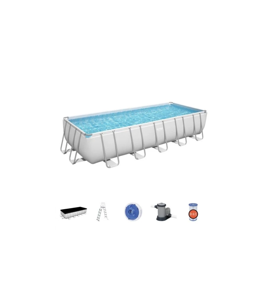 Piscina fuori terra rettangolare "power steel frame" 640x274x132 cm con di pompa, scaletta, cover e chemconnect - cod. 5612b