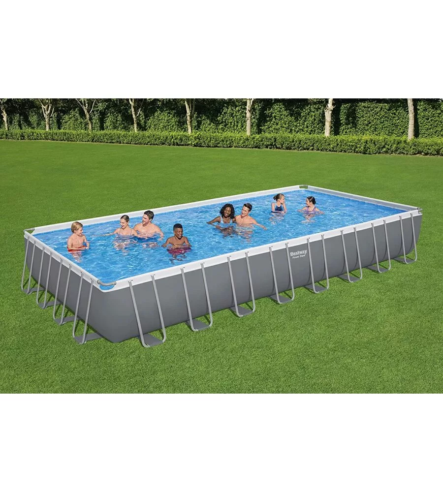 Piscina fuori terra rettangolare bestway "power steel frame" 956x488x132 cm con telo, pompa e scaletta - cod. 56623-new