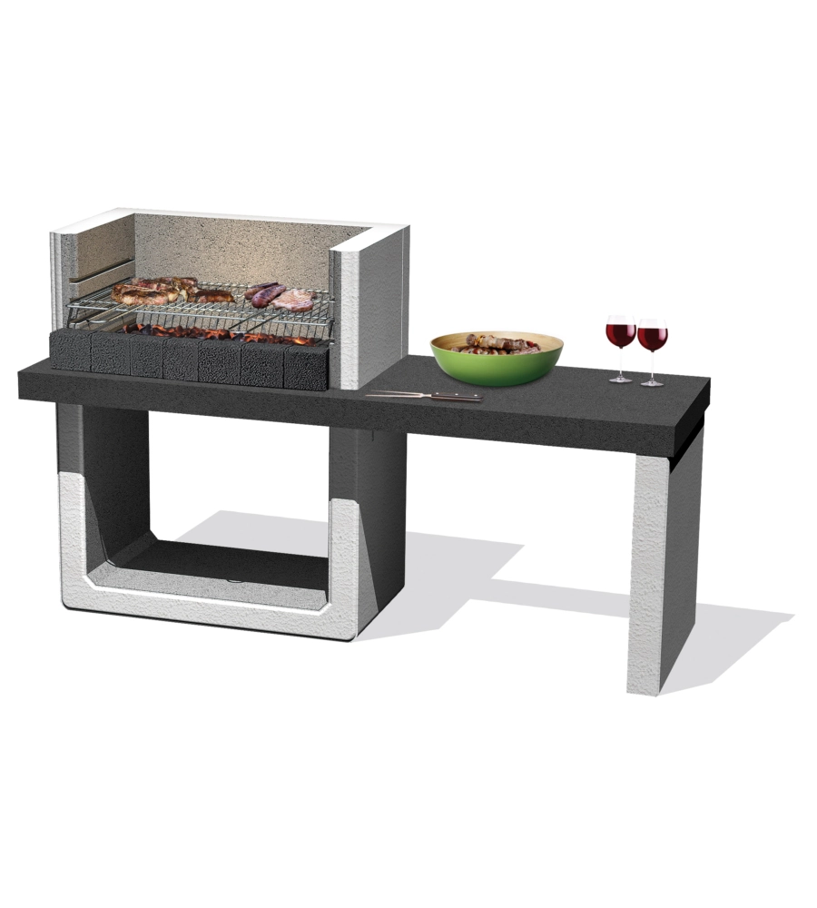 Barbecue a legna o carbonella in calcestruzzo modello porto new, 160x51,5x97 cm - sarom fuoco