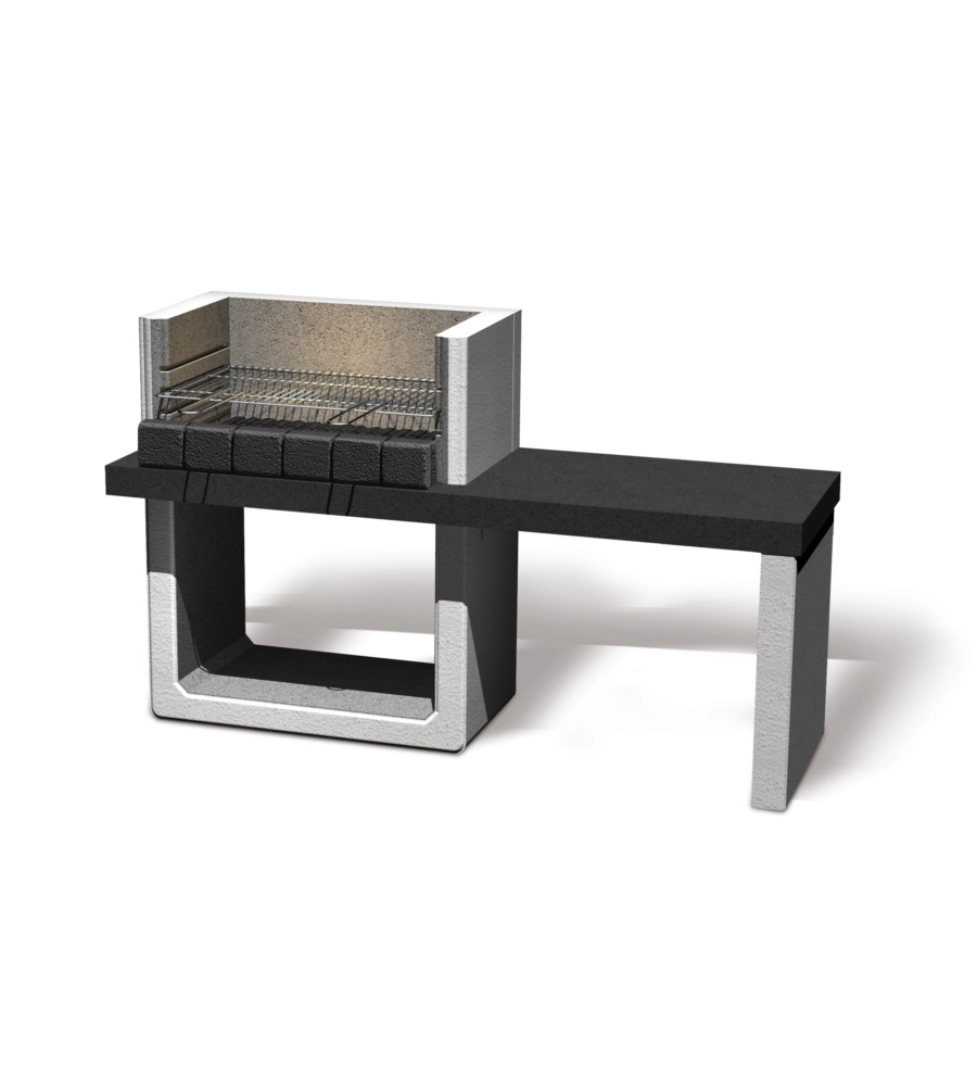 Barbecue a legna o carbonella in calcestruzzo modello porto new, 160x51,5x97 cm - sarom fuoco