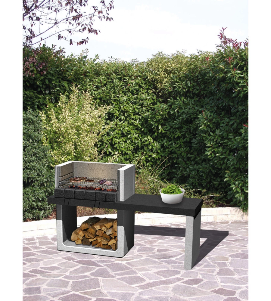 Barbecue a legna o carbonella in calcestruzzo modello porto new, 160x51,5x97 cm - sarom fuoco