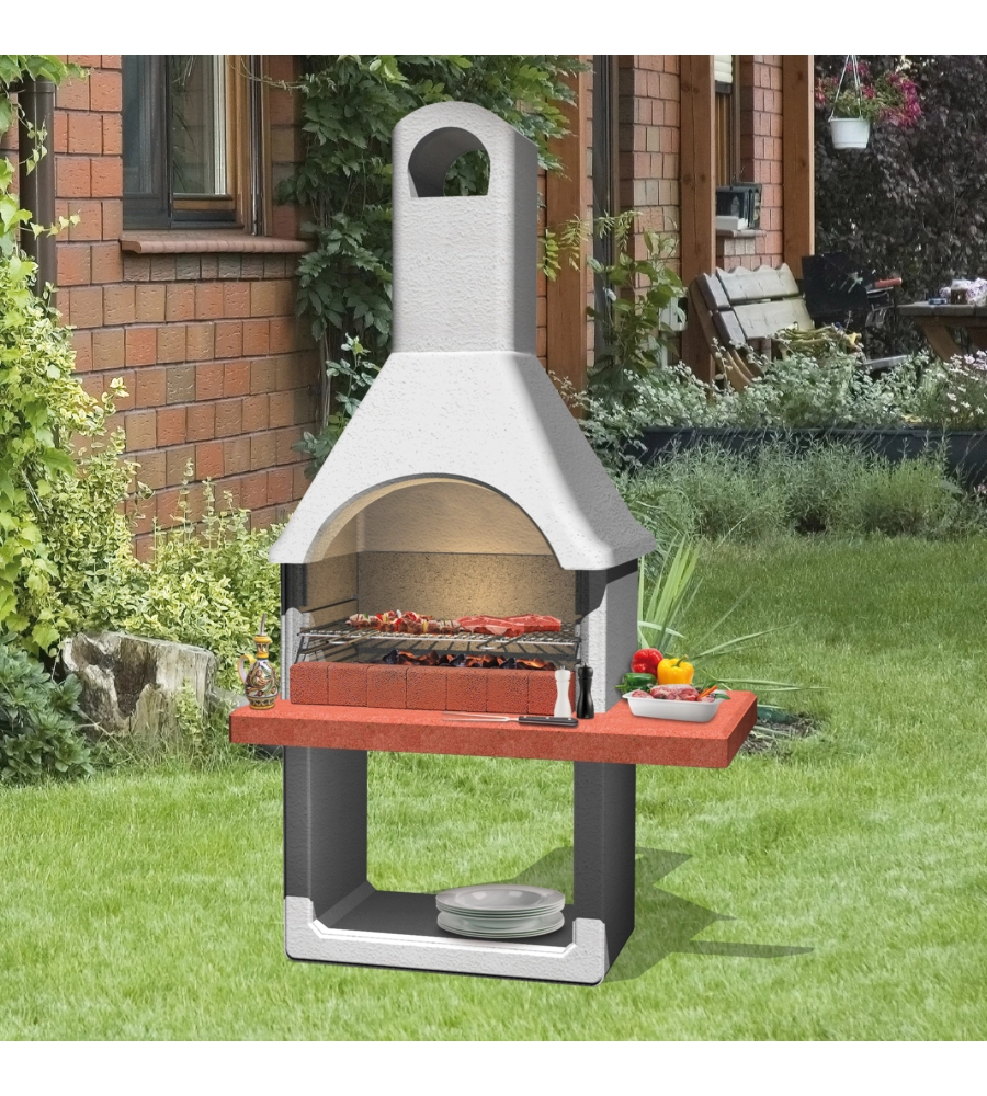 Barbecue a carbonella in cemento modello milano, 88x58x197,3 cm - sarom fuoco