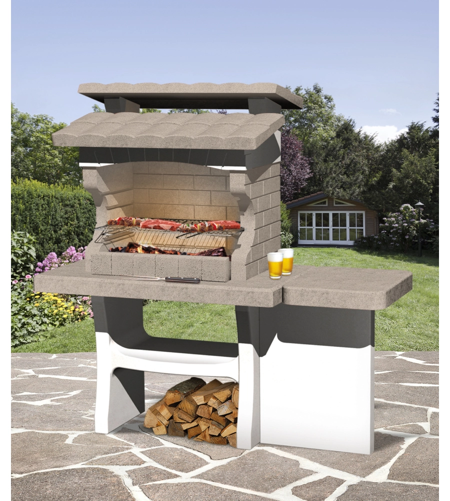 Barbecue a legna o carbonella in pietra modello luxor, 159x72x161,5 cm - sarom fuoco