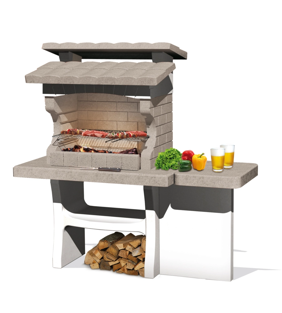 Barbecue a legna o carbonella in pietra modello luxor, 159x72x161,5 cm - sarom fuoco