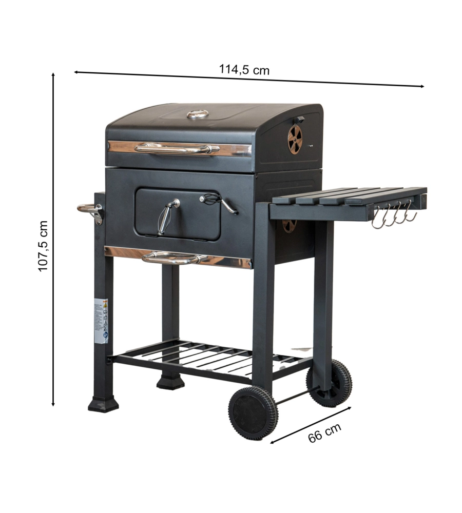 Barbecue a carbone 'primo' in acciaio, 117,5x66x107,5 cm - arnold