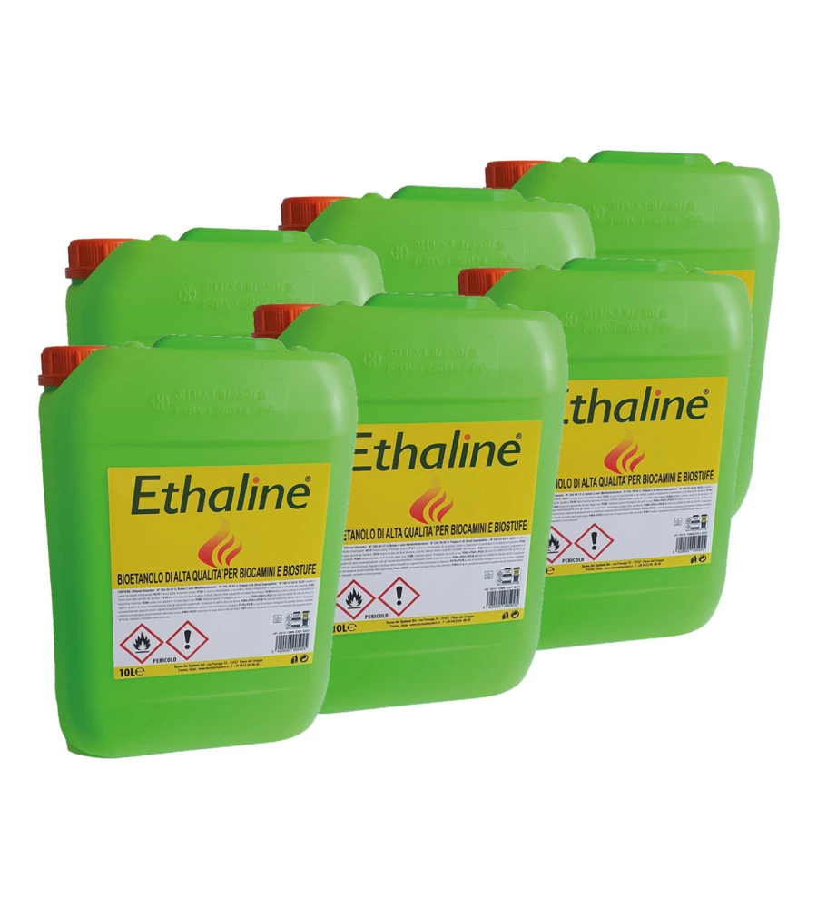 Bioetanolo liquido 6 taniche da 10 litri ethaline - totale di 60 litri