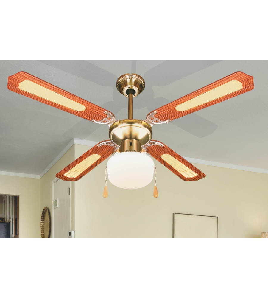 Ventilatore da soffitto con 4 pale e 1 luce ottone, 106 cm 70 w