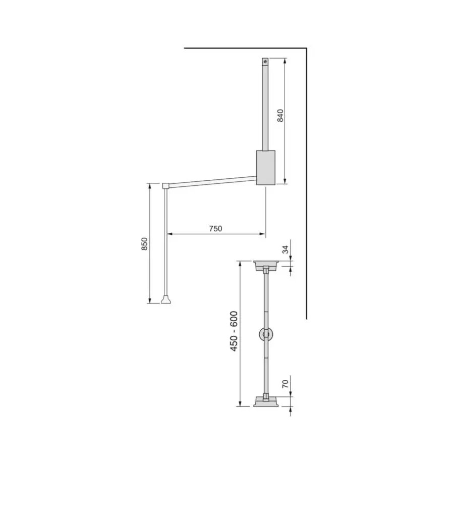 Appendiabiti per armadio acciaio nero, 45-60 cm