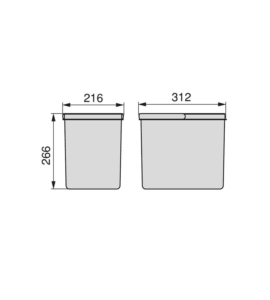 2 contenitori per la raccolta differenziata in plastica grigia, 15 lt