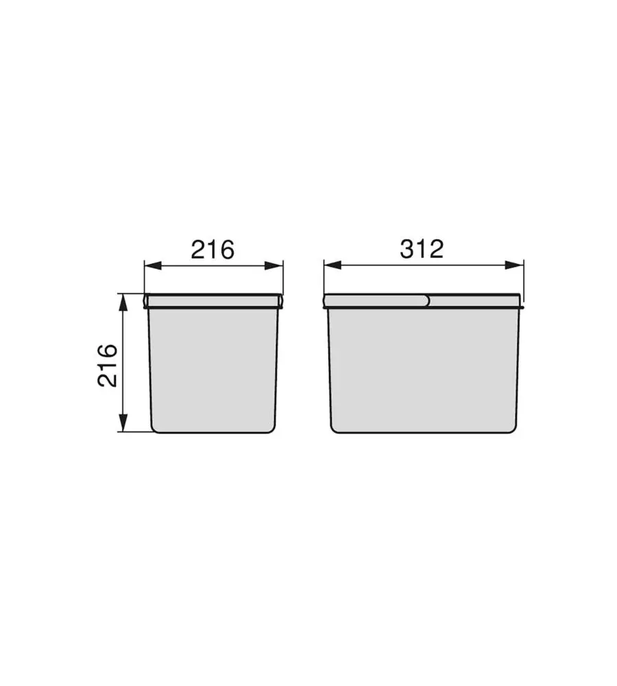 2 contenitori per la raccolta differenziata plastica grigio, 12lt