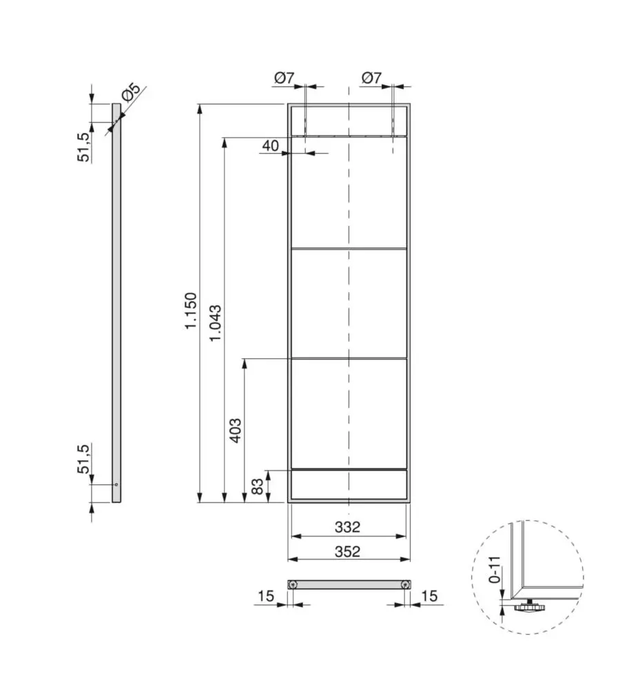 Struttura per scaffale lader in acciaio nero, 115 cm