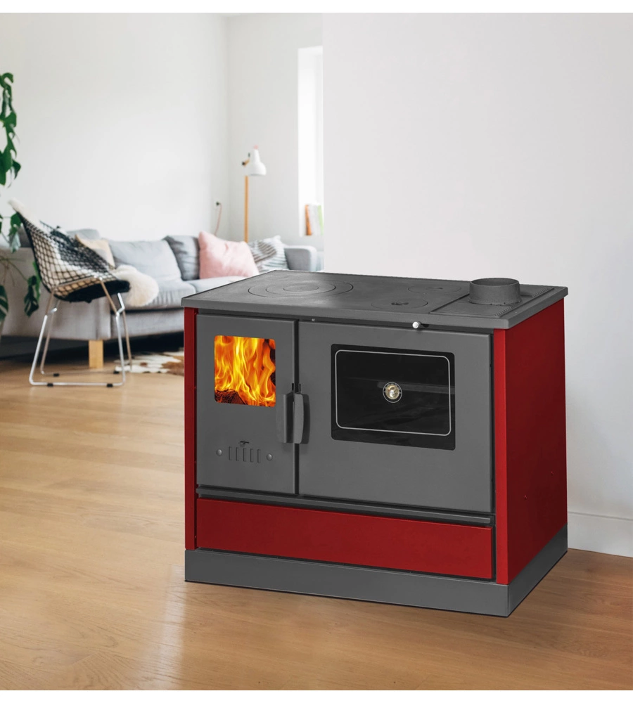 Cucina a legna con forno 7,7 kw bordeaux