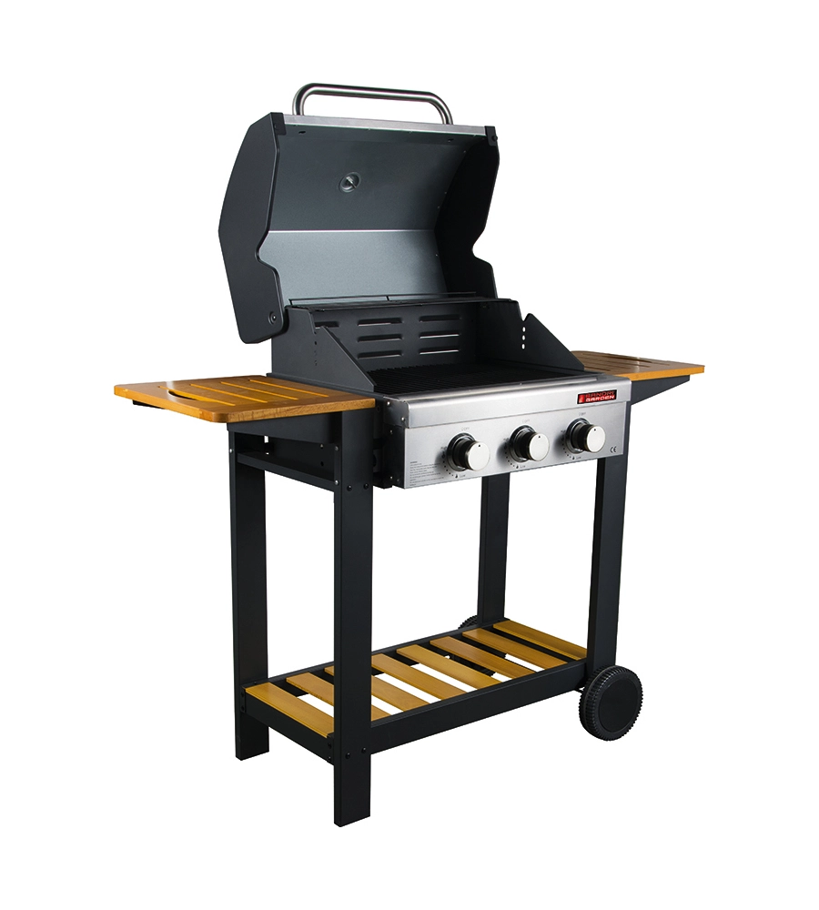 Barbecue a gas oceania 3 fuochi steel/wood, 130x58x115 cm - sandrigarden