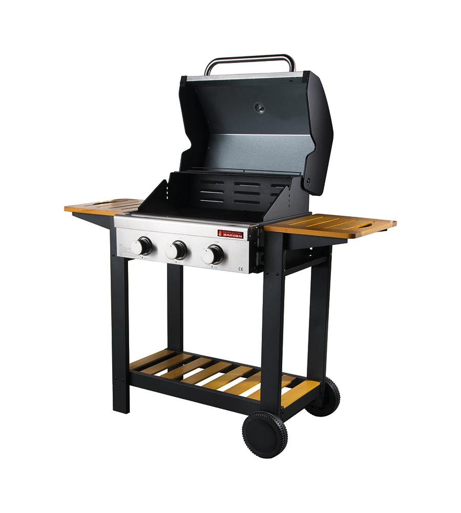 Barbecue a gas oceania 3 fuochi steel/wood, 130x58x115 cm - sandrigarden