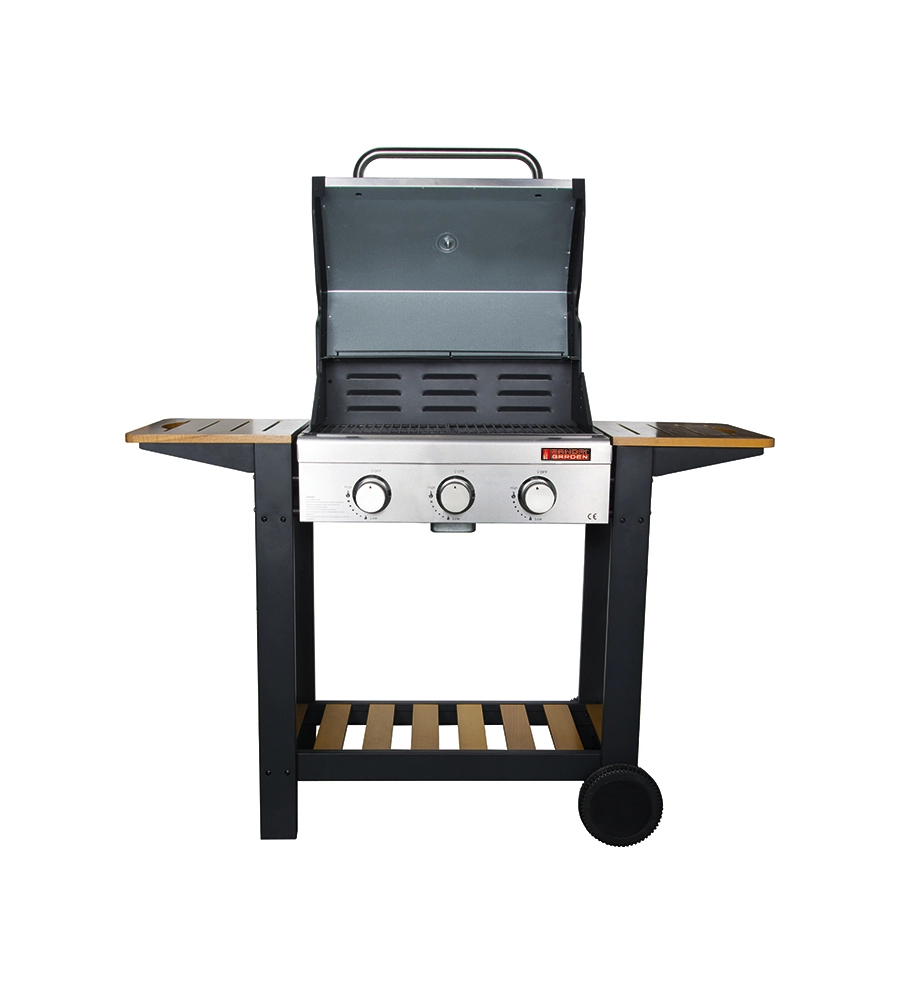 Barbecue a gas oceania 3 fuochi steel/wood, 130x58x115 cm - sandrigarden