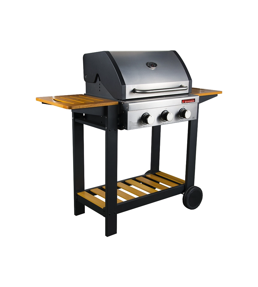 Barbecue a gas oceania 3 fuochi steel/wood, 130x58x115 cm - sandrigarden