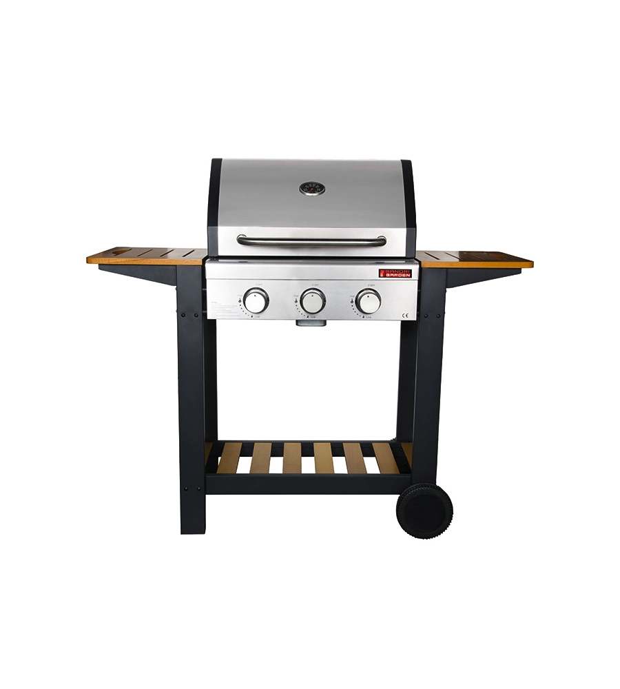 Barbecue a gas oceania 3 fuochi steel/wood, 130x58x115 cm - sandrigarden