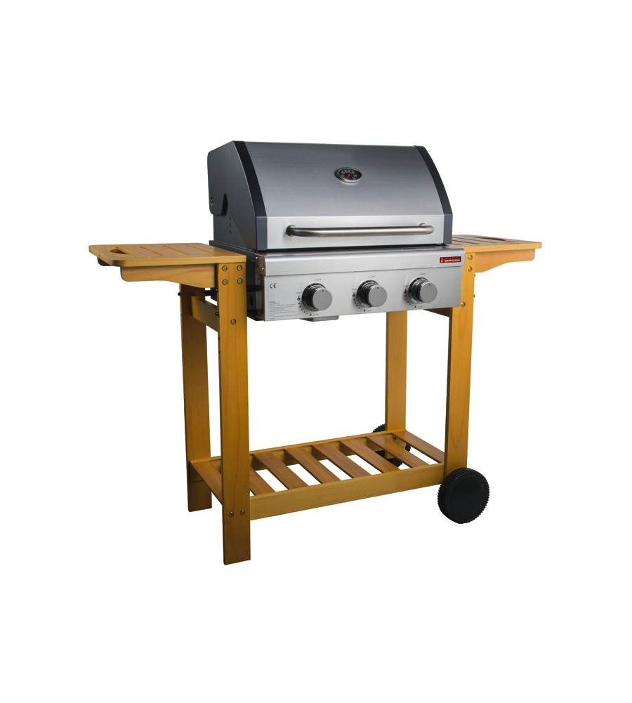 Barbecue a gas australia 3 fuochi wood, 130x58x115 cm - sandrigarden