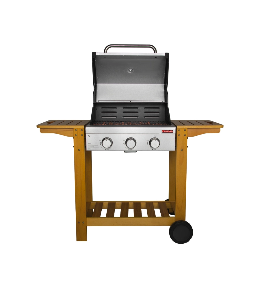 Barbecue a gas australia 3 fuochi wood, 130x58x115 cm - sandrigarden