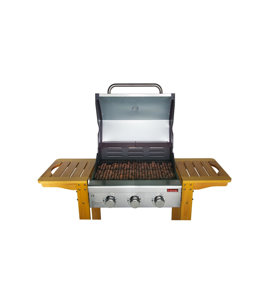 Barbecue a gas australia 3 fuochi wood, 130x58x115 cm - sandrigarden