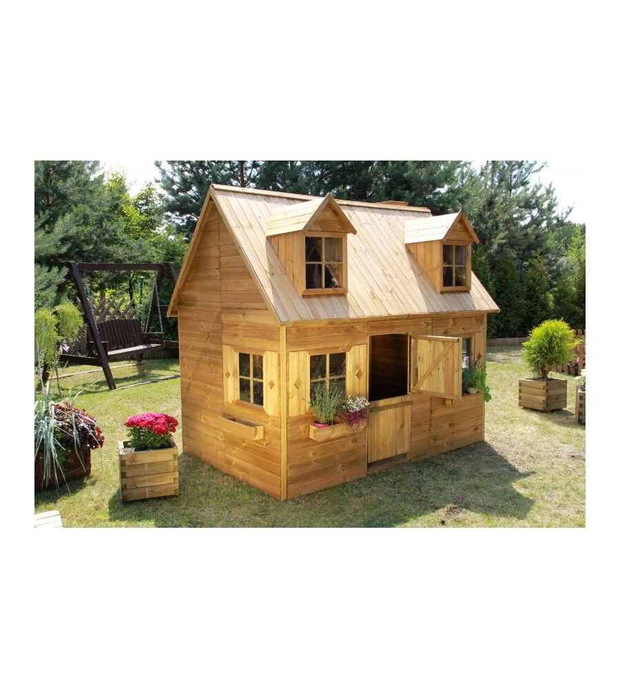 Casetta da giardino per bambini in legno "sofia" - 157x248x218 cm