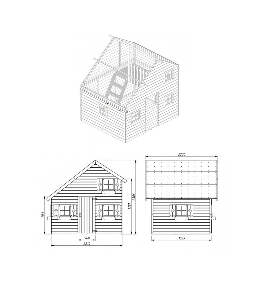 Casetta da giardino per bambini in legno "clarissa" - 223x250x230 cm